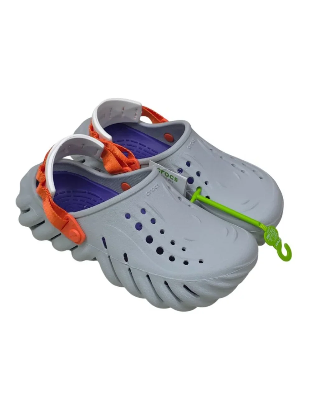 Crocs Echo Clogs Men 5 Women 7 Light Grey Purple W/ Orange Straps